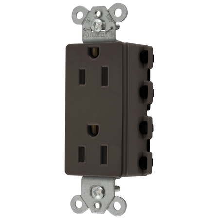 HUBBELL WIRING DEVICE-KELLEMS Straight Blade Devices, Receptacles, Style Line Decorator Duplex, SNAPConnect, 15A 125V, 2-Pole 3-Wire Grounding, Nylon, 5- 15R, Brown, USA. SNAP2152NA